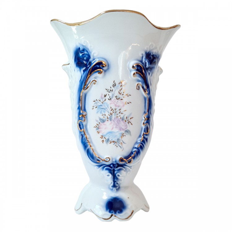 Ваза винтажная большая ARPO с цветочным фактурным узором, фарфор с позолотой, 23 х 16,5 см, Румыния, 1960-70гг. Ваза винтажная большая ARPO с цветочным фактурным узором, фарфор с позолотой, 23 х 16,5 см, Румыния, 1960-70гг.