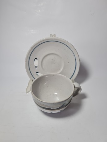 Чайная пара винтажная Mighland Stoneware "Горный пейзаж", ручная роспись, керамика, Шотландия, 1960-70гг.