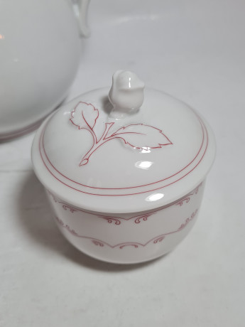 Набор для чая винтажный Bavaria, бело-красный декор, фарфор, Германия, 1960-70гг.