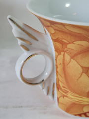 Чашки винтажные Cinar, оранжево-красный фарфор "Осенние листья", 2 шт х 11 x 8,5 см, Германия, 1960-70гг.