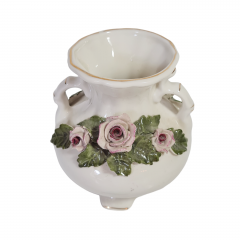 Ваза винтажная Poland Brody Parc с объемными цветами и ручками, керамика, 11.5 см, Польша, 1960-70гг.