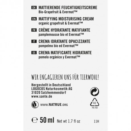 Sante FEUCHTIGKEITSCREME BIO-GRAPEFRUIT & EVERMATTM УВЛАЖНЯЮЩИЙ КРЕМ ОРГАНИЧЕСКИЙ ГРЕЙПФРУТ И EVERMATTM