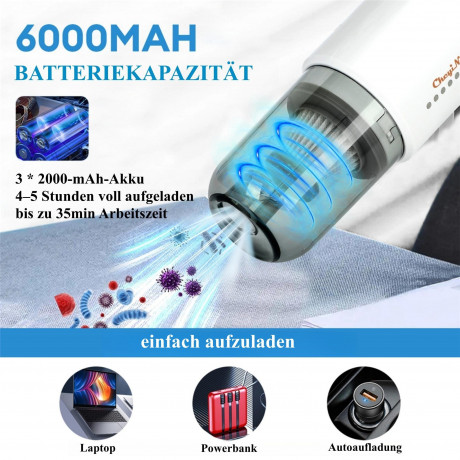 CkeyiN CkeyiN Akku-Handstaubsauger 2 Saugstufen, multifunktionaler Staubsauger, 75,00 W, mit Beutel, 35 Min. Laufzeit, Mit 2 Saugkopfen und 1 Burste  Беспроводной ручной пылесос CkeyiN, 2 уровня всасывания, многофункциональный пылесос, 75,00 Вт, с мешком,