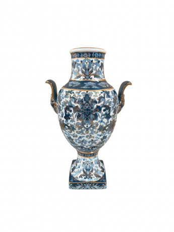 Ваза винтажная большая в итальянском стиле Im Stil AK Kaiser, в сине-золотых тонах, 36.5 х 22 см, Германия, 1950-80гг.