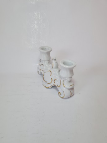 Подсвечник винтажный Wallendorfer для двух свечей, с позолотой, фарфор, 9 х 16 см, Германия, 1960-70гг.