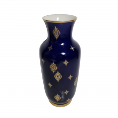 Ваза винтажная Echt Kobalt, синяя с золотистым узором, фарфор, 26 см, ГДР, 1970-80гг.