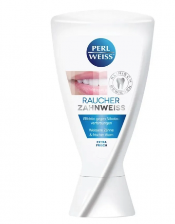 Perlweiss Zahnpasta Raucher-Zahnweiss 2stk Зубная паста Perlweiss Raucher отбеливающая паста для курящих, антибактериальная, антитабак, 1000ppmF,  2 шт х 50 мл 