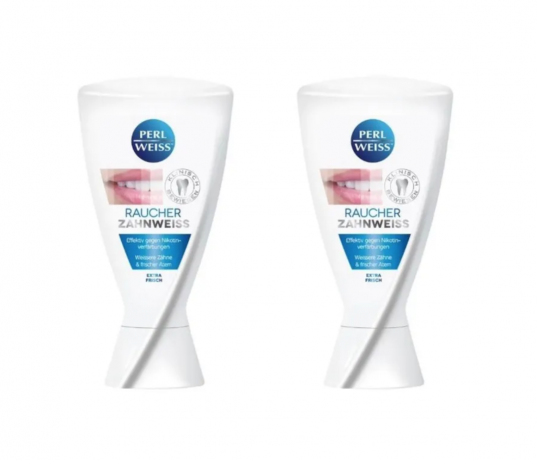 Perlweiss Zahnpasta Raucher-Zahnweiss 2stk Зубная паста Perlweiss Raucher отбеливающая паста для курящих, антибактериальная, антитабак, 1000ppmF,  2 шт х 50 мл 