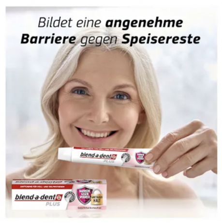 blend-a-dent Haftcreme Plus Barriere gegen Speisereste geschmacksneutral, 40 g, Крем-клей для фиксации зубных протезов Plus Барьер против остатков пищи, без вкусовых добавок, 40 г