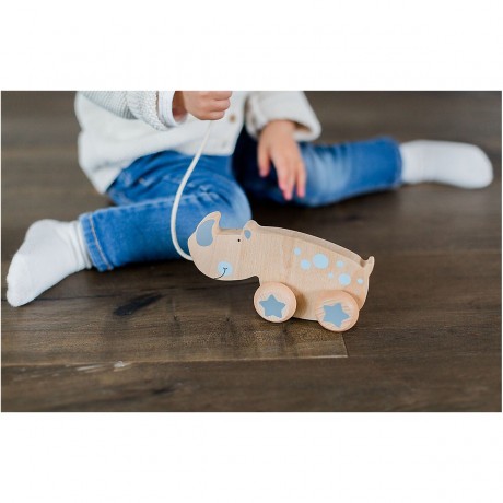 KINDSGUT Holz-Ziehtier Nashorn Nachziehspielzeug Деревянный носорог тянет за собой игрушку