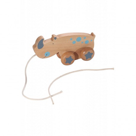 KINDSGUT Holz-Ziehtier Nashorn Nachziehspielzeug Деревянный носорог тянет за собой игрушку