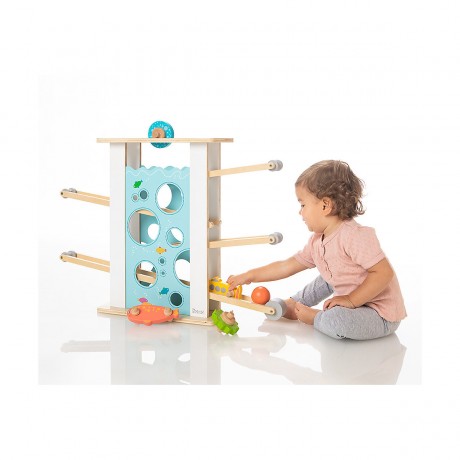 howa Kugelbahn aus Holz mit 6 Rollelementen Деревянная дорожка для мячей с 6 элементами качения.