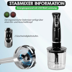 KESSMANN Schafer KESSMANN Schafer Stabmixer Set mit Purierbecher Zerkleinerer Schneebeesen 5Tlg Edelstahl Mixer, 600,00 W, Elektrischer Smoothie Maker Handmixer Ruhrstab Milchshake Blender Набор ручных блендеров KESSMANN Schafer с чашкой Purier, венчик-