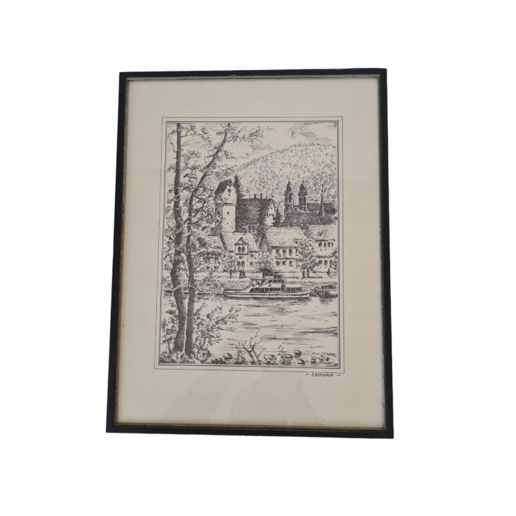 Картина винтажная в черно-белых тонах "г. Неккарштайнах" O.W.Pfilze, 31 x 41 см, Германия, 1960-70гг. Картина винтажная в черно-белых тонах "г. Неккарштайнах" O.W.Pfilze, 31 x 41 см, Германия, 1960-70гг.