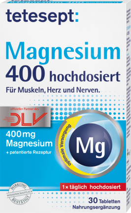 tetesept Magnesium 400 Tabletten Тетесепт Магний 400, таблетки с высокой дозировкой магния для поддержания функции мышц и нервной системы и уменьшения усталости, 30 шт