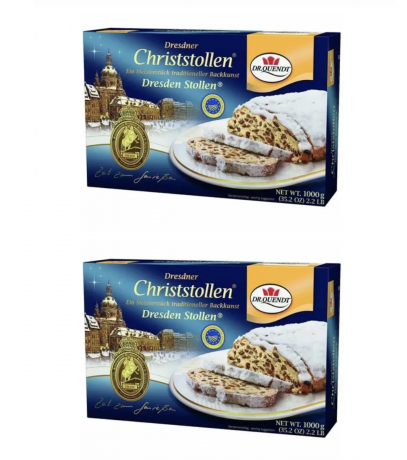 Dr. Quendt Echter Dresdner Christstollen 1kg 2stk, Рождественский Подарок Штоллен 1 кг х 2 штуки (2кг)