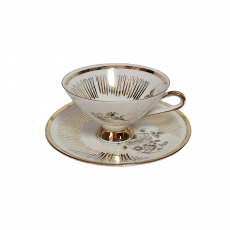 Чайная пара винтажная Winterling Marktleuthen Bavaria с желтым цветком и золотым узором, фарфор, Германия, 1960-1970гг.