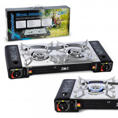 ZMC ZMC Gaskocher 2in1 Campingkocher Grillplatte mit Piezozundung + 16x Gaskartuschen, (2 Flammig Grill Platte Tischgrill Doppel Gasbrenner Gasgrill Kochfeld mit LPG Anschluss Warmeleistung: 2,3KW), Butan Gas 227g Gaskocher Outdoor Camping Gas Kocher Herd