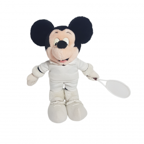 Игрушка мягкая винтажная Mickey Maus с теннисной ракеткой в белом костюме, 31 см, Германия, 1980-90гг.