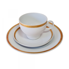 Чайное трио винтажное Kahla GDR с золотым узором по краю, фарфор, ГДР, 1960-70гг.