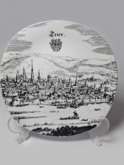 Altenkunststadt Декоративная квадратная тарелка в черно-белом цвете с изображением города Трир, 20 см, Германия, 1970-80гг.