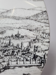 Altenkunststadt Декоративная квадратная тарелка в черно-белом цвете с изображением города Трир, 20 см, Германия, 1970-80гг.