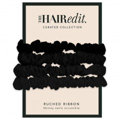 The Hair Edit Black Ruched Ribbon Scrunchies  Черные резинки для волос с рюшами и лентой
