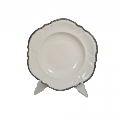 Тарелка винтажная Rosenthal с фигурным краем и золотисто-серебристой окантовкой, слоновая кость, фарфор, 25,5 x 4 см, Германия, 1960-1970гг.