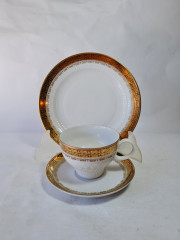 Чайное трио винтажное Kahla GDR с бронзово-золотым узором, фарфор, ГДР, 1960-70гг.