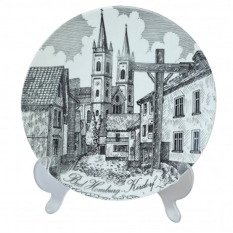 Тарелка декоративная винтажная Bareuther Bavaria с видами г. Кирдорф, Германия, 20 см, 1950-60гг.