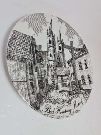 Тарелка декоративная винтажная Bareuther Bavaria с видами г. Кирдорф, Германия, 20 см, 1950-60гг.