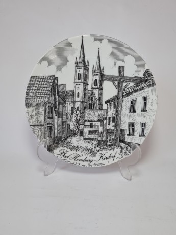 Тарелка декоративная винтажная Bareuther Bavaria с видами г. Кирдорф, Германия, 20 см, 1950-60гг.