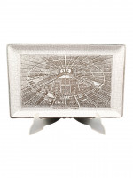 Поднос винтажный Karlsruhe "Карлспуэ в 1715 году", майолика, кракелюр / чб декор, керамика, 30 х 19 см, Германия, 1970-80гг.