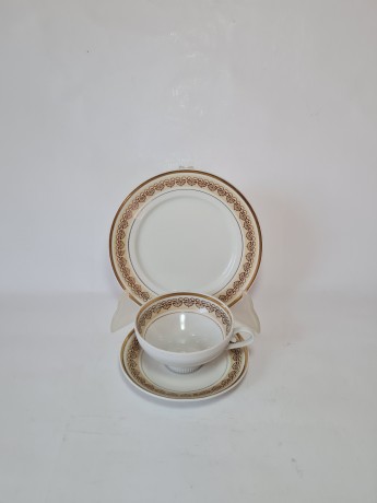 Чайное трио винтажное Weisswasser с коричневым орнаментом и позолотой, Германия, 1960-70гг.