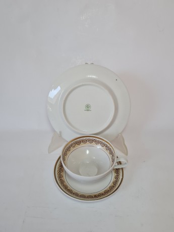 Чайное трио винтажное Weisswasser с коричневым орнаментом и позолотой, Германия, 1960-70гг.