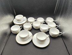 Набор для чая, чайные пары винтажные, P.T. / Tirschenreuth Bavaria &quot;Черепашка&quot;, фарфор, чашка - 12 шт., блюдце - 9 шт., Германия, 1970-80гг.