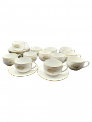 Набор для чая, чайные пары винтажные, P.T. / Tirschenreuth Bavaria &quot;Черепашка&quot;, фарфор, чашка - 12 шт., блюдце - 9 шт., Германия, 1970-80гг.