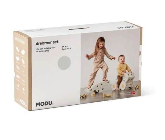 Modu Dreamer Kit 34-teilig sand grey/yellow honey, Мягкий конструктор MODU Dreamer Set 34 детали, 25 моделей, безопасная развивающая игрушка для детей 2-6 лет из EPP, Песочно-серый/медово-желтый