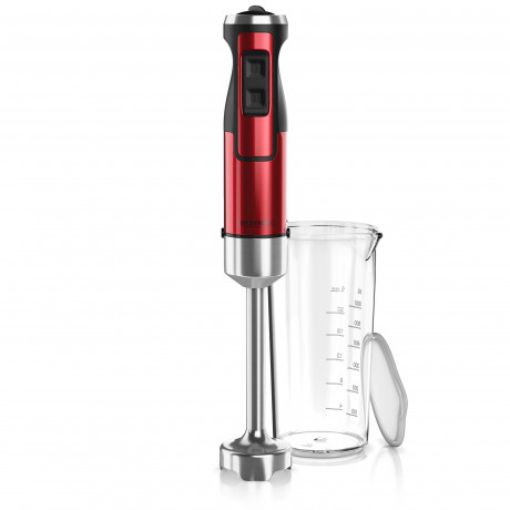 Arendo Arendo Stabmixer, 1000 W, Edelstahl Purierstab in rot, Handmixer mit Becher, stufenlose Regelung Ручной блендер Arendo, 1000 Вт, очищающий стержень из нержавеющей стали красного цвета, ручной миксер с чашкой, бесступенчатое управление