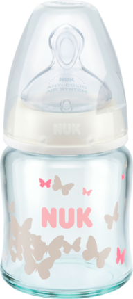 Nuk Glasflasch Weiß, Селиконовая Бутылочка для Питания Младенцев со Светлой Крышкой 120ml, 1 шт