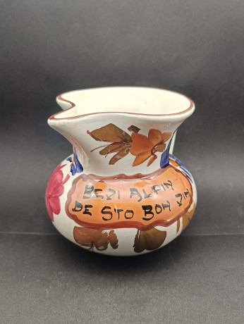 Кувшин винтажный Bayreuther, с ярким оранжево-фиолетовым декором, керамика, 19 х 15 см, Германия, 1960-70гг.