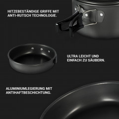MSports MSports Gaskocher Camping Kochset 11-teilig Kochgeschirr Set Outdoor aus Aluminium Geschirr Set, Kochtopf Topf  Pfanne  Газовая плита MSports Набор для приготовления пищи в кемпинге Набор посуды из 11 предметов на открытом воздухе Набор посуды из 
