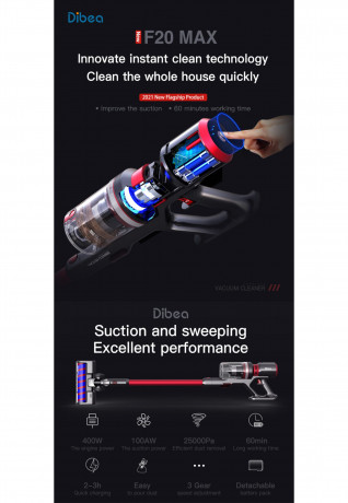 Blue Chilli Blue Chilli Akku-Stielstaubsauger Staubsauger F20 MAX, 25 kPa fur grundliche und effiziente Reinigung, 400,00 W, beutellos, 60Min (29,6V, 2000mAh), Zyklon + Baumwollfilter H13, 70dB, 100Luftwatt  Беспроводной пылесос Blue Chilli F20 MAX, 25 кП