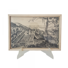 Картина винтажная &quot;Вид на замок и город Гейдельберг&quot;, переплетная мастерская Альберт Вюрх Людвигсбург, 27,5 x 19 см, деревянная рама, Германия, 1950-60гг.