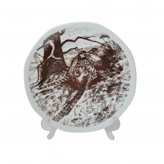 Тарелка декоративная Inglazed Czechoslovakia, белый фарфор с рисунком в коричневых тонах &quot;Птицы&quot;, 24,5 x 3 см, Чехословакия, 1970-80гг.