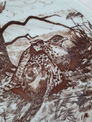 Тарелка декоративная Inglazed Czechoslovakia, белый фарфор с рисунком в коричневых тонах &quot;Птицы&quot;, 24,5 x 3 см, Чехословакия, 1970-80гг.