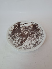 Тарелка декоративная Inglazed Czechoslovakia, белый фарфор с рисунком в коричневых тонах &quot;Птицы&quot;, 24,5 x 3 см, Чехословакия, 1970-80гг.