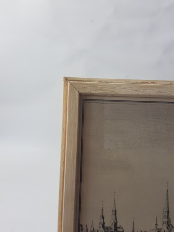 Картина винтажная "Вид на город Любек", Переплетная мастерская Альберт Вюрх Людвигсбург, 27,5 x 19 см, деревянная рама, Германия, 1950-60гг.