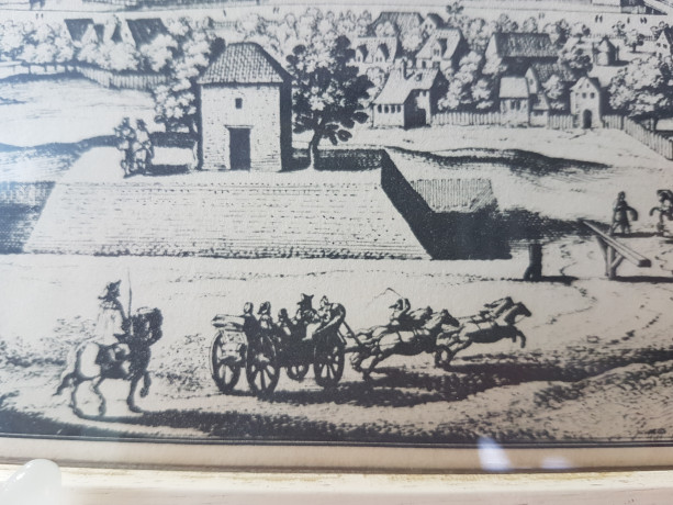 Картина винтажная "Вид на город Любек", Переплетная мастерская Альберт Вюрх Людвигсбург, 27,5 x 19 см, деревянная рама, Германия, 1950-60гг.