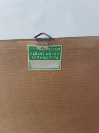 Картина винтажная "Вид на город Любек", Переплетная мастерская Альберт Вюрх Людвигсбург, 27,5 x 19 см, деревянная рама, Германия, 1950-60гг.